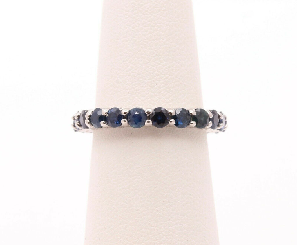 Vintage 18K White Gold Natural Sapphire Eternity Band