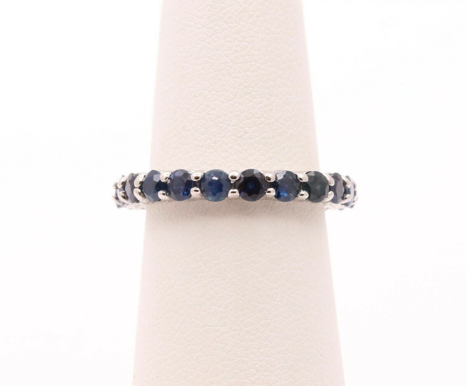 Vintage 18K White Gold Natural Sapphire Eternity Band