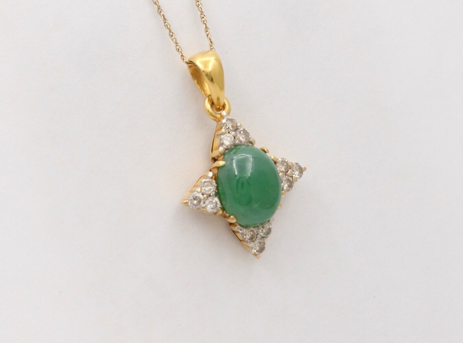 Vintage North Star Jade Diamonds 18K Yellow White Gold Pendant