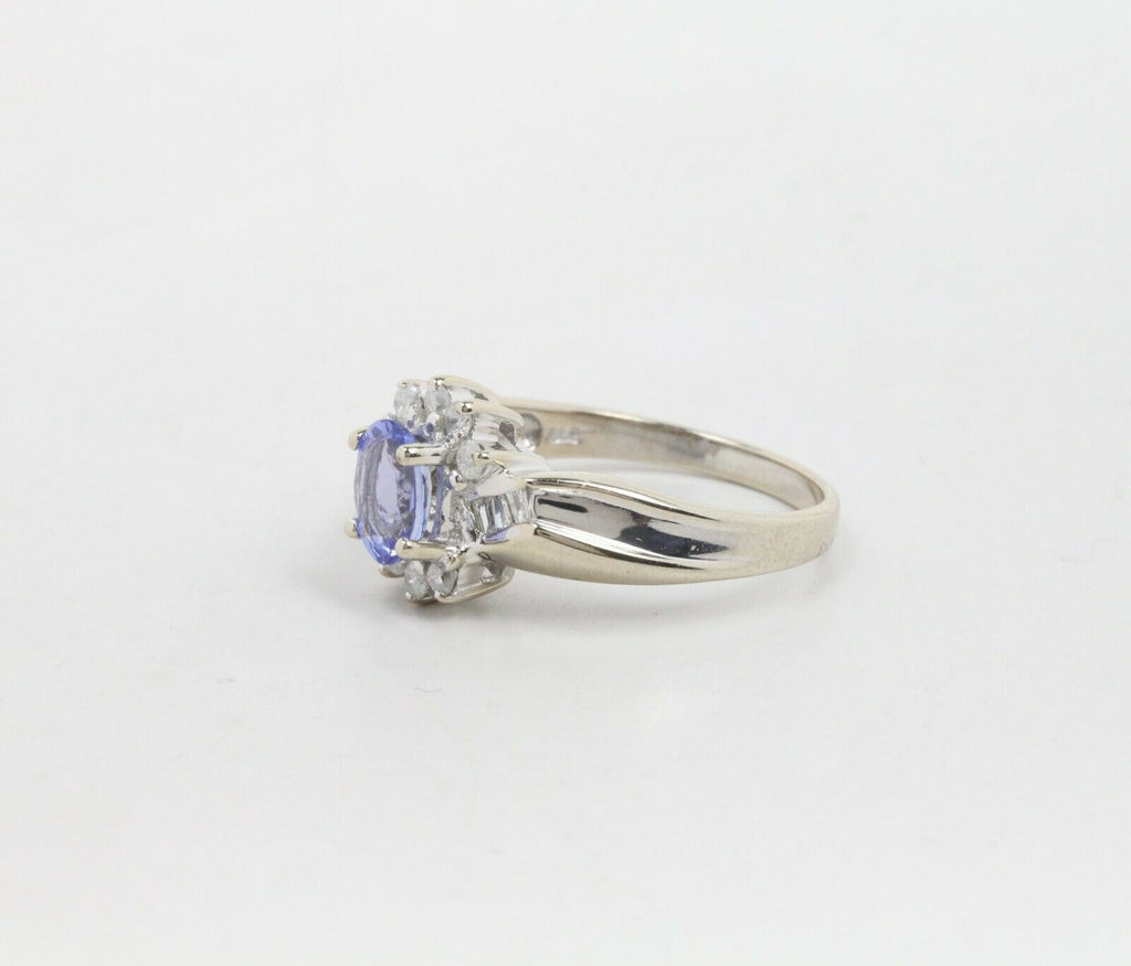 Vintage 14K White Gold Cornflower Blue Sapphire & Diamond Ring