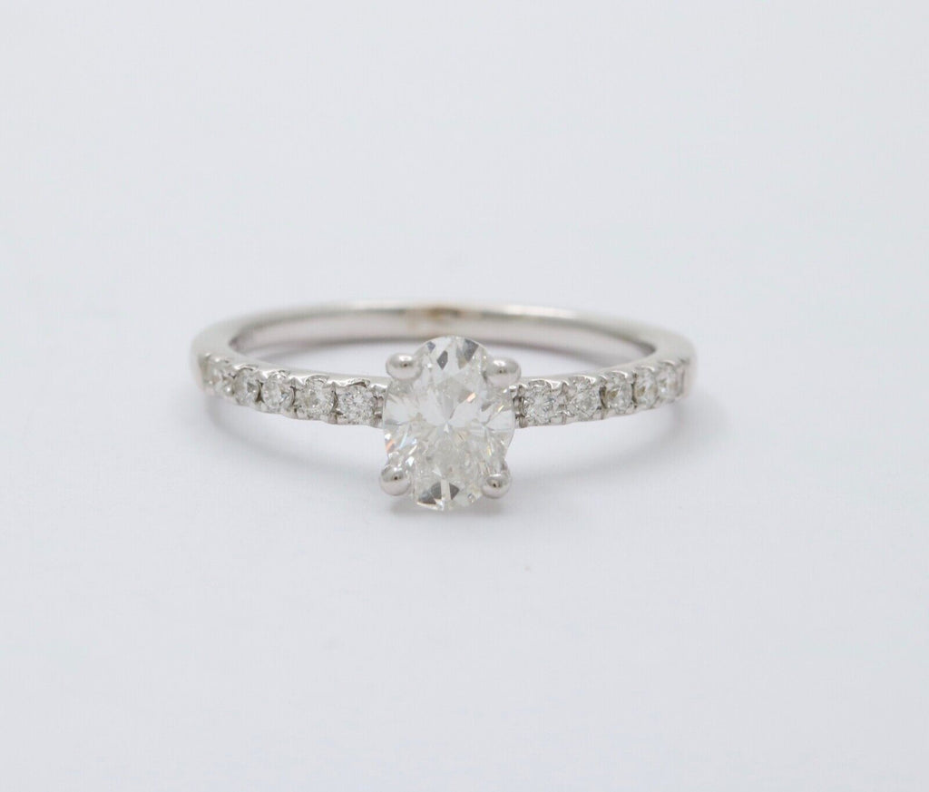Vintage Solitaire Oval Diamond 14K White Gold Engagement Ring