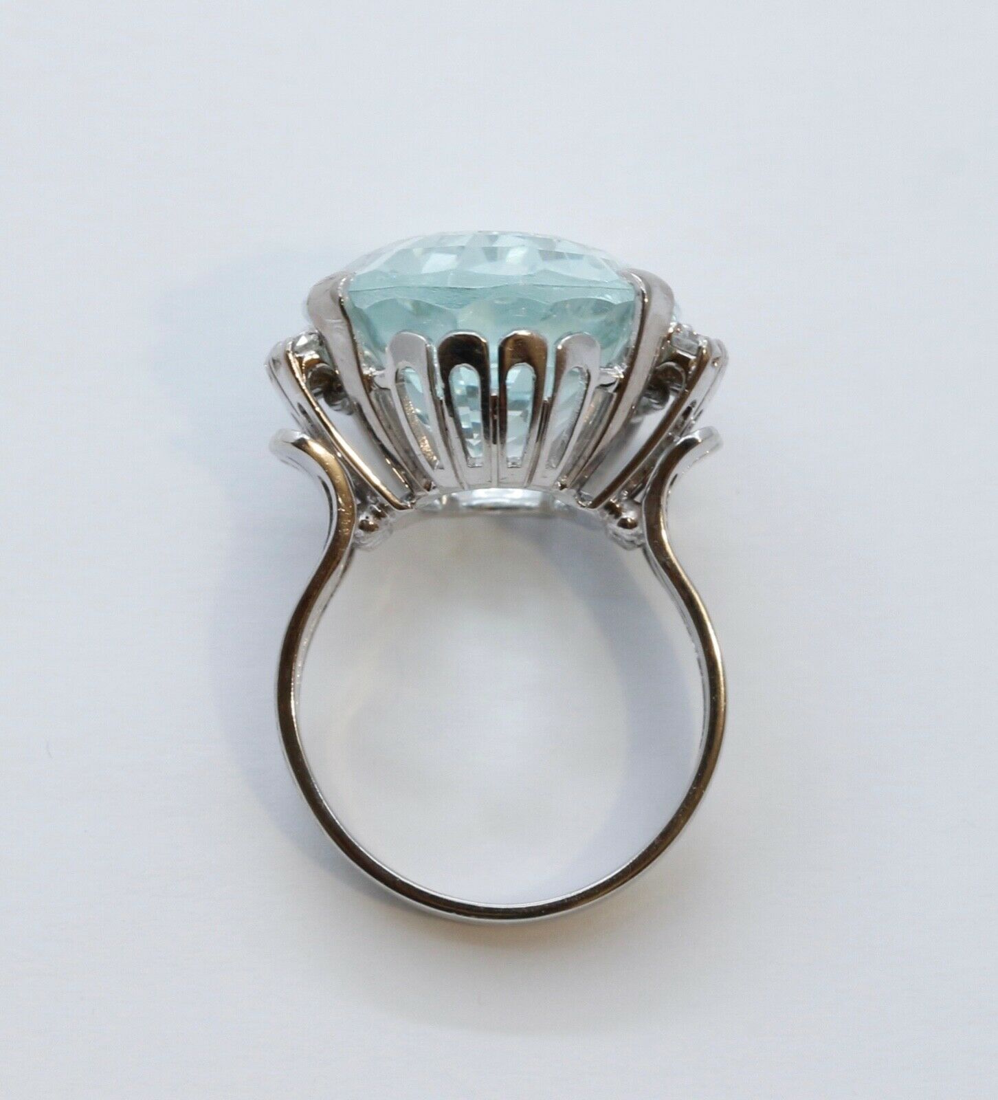 Vintage Aquamarine Diamonds 14K White Gold Ring