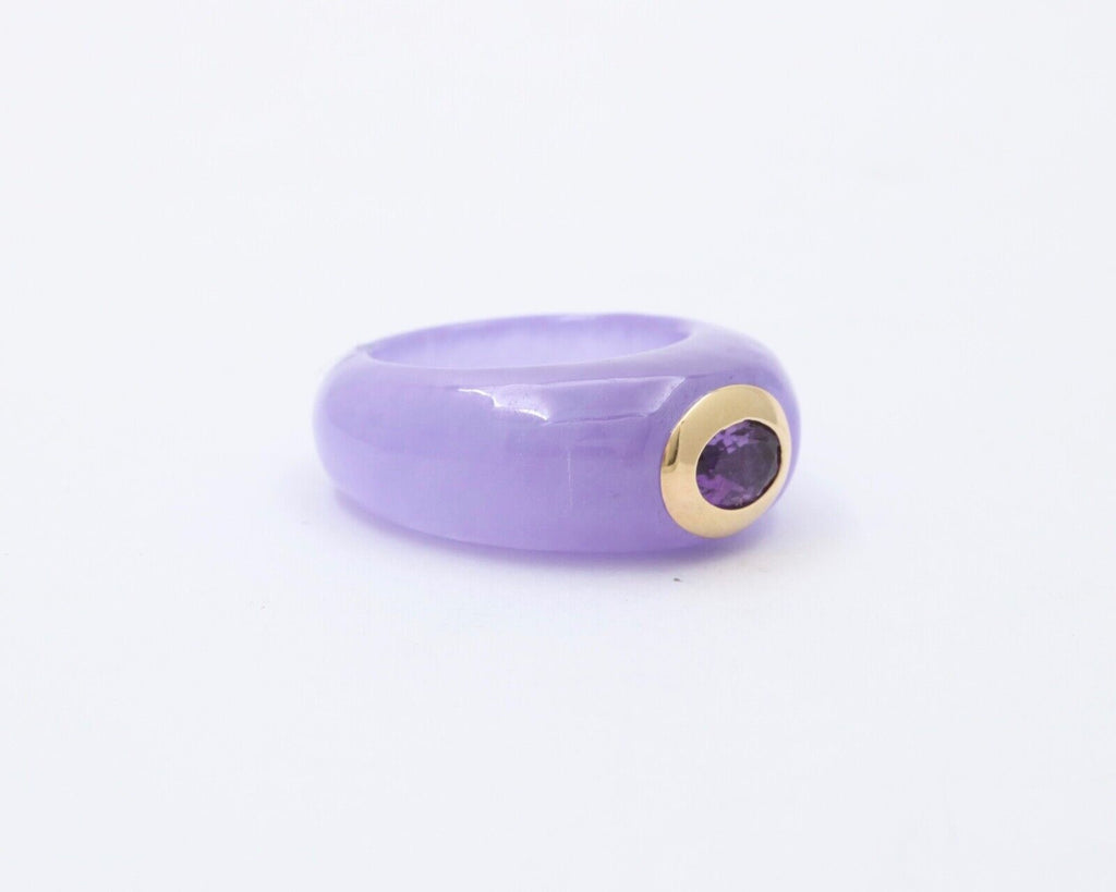 Vintage Purple Jade Amethyst 18K Yellow Gold Ring