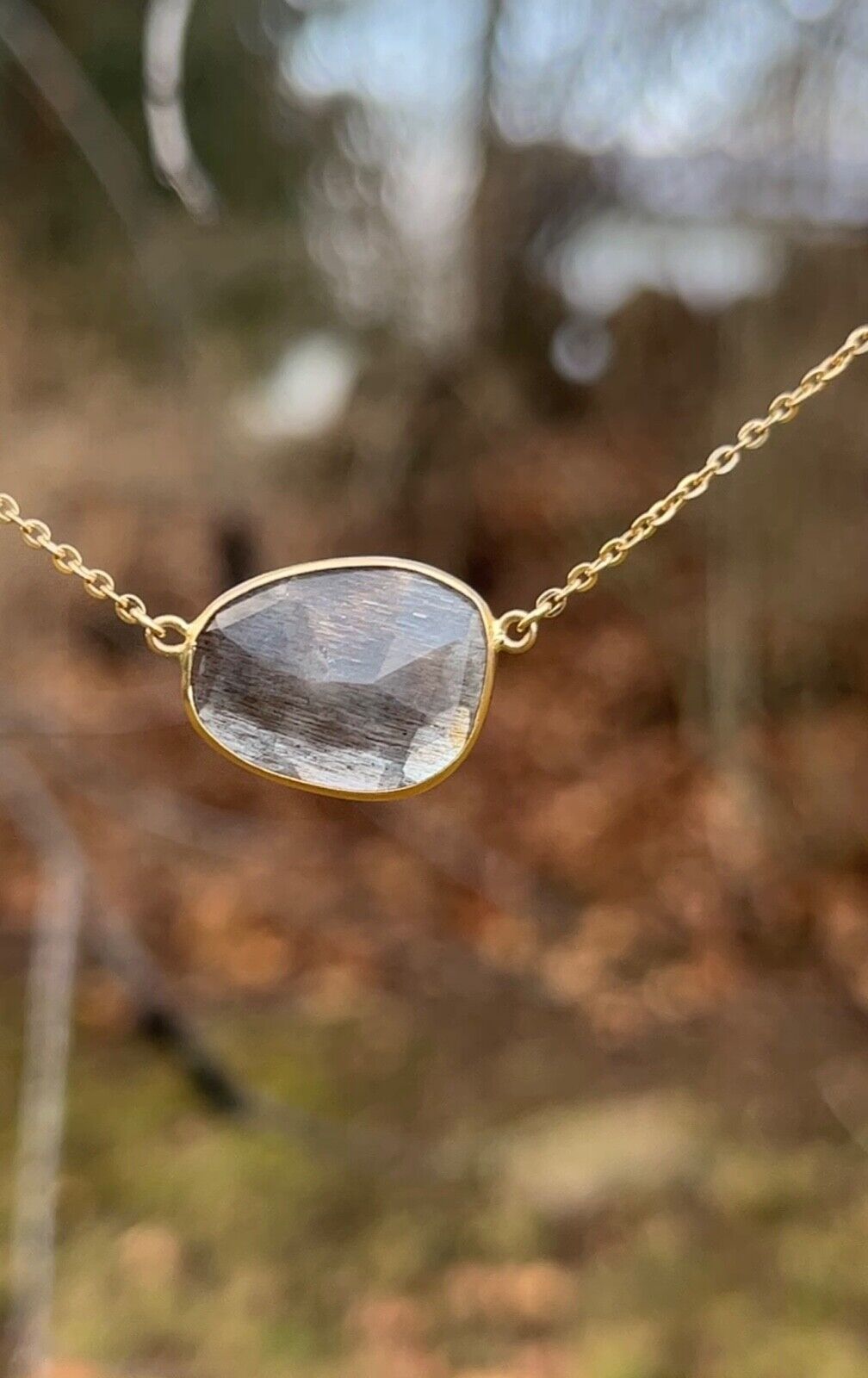 Vintage 14K Yellow Gold Rutile Quartz Strand Station Necklace