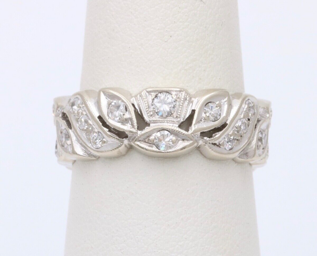 Art Deco 14K White Gold Diamond Ring Band, Wedding Band