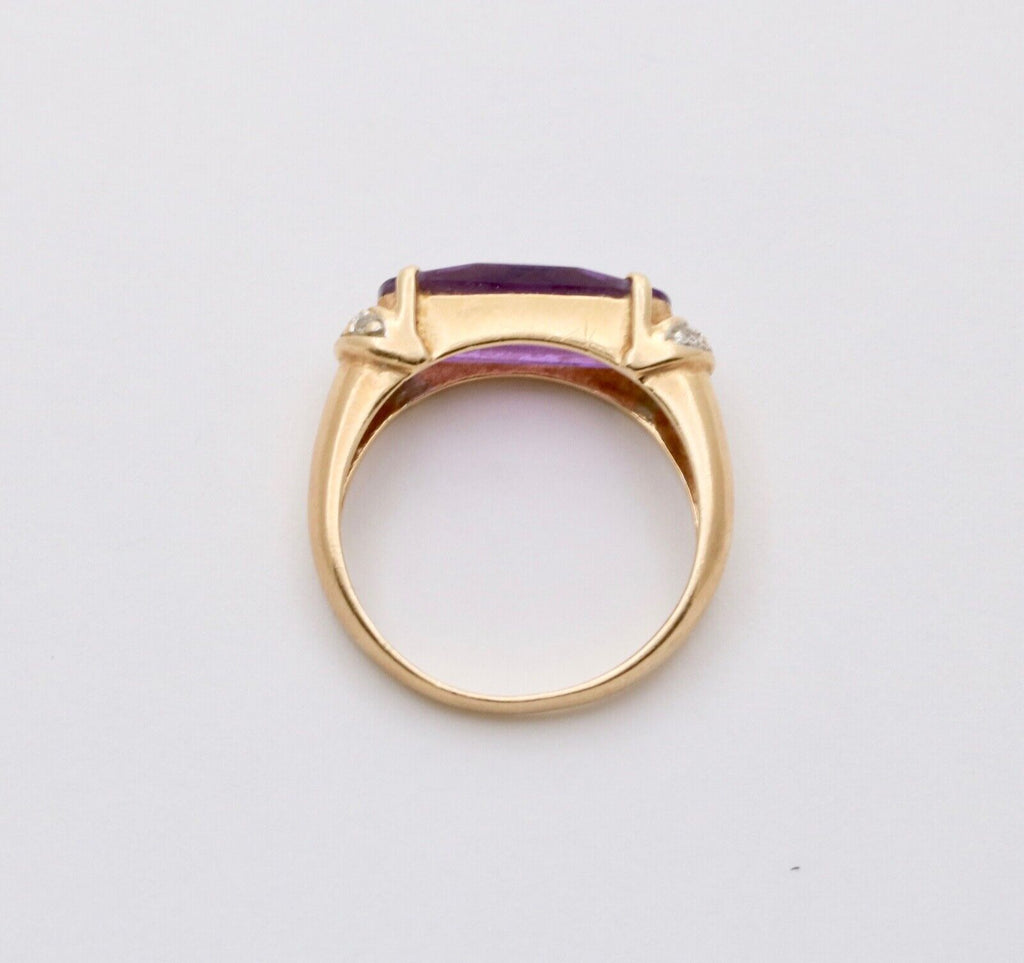 Vintage Amethyst Diamonds 14K Yellow White Gold Ring