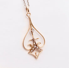 Load image into Gallery viewer, Victorian 10 Yellow Gold Diamond Seed Pearls Pendant
