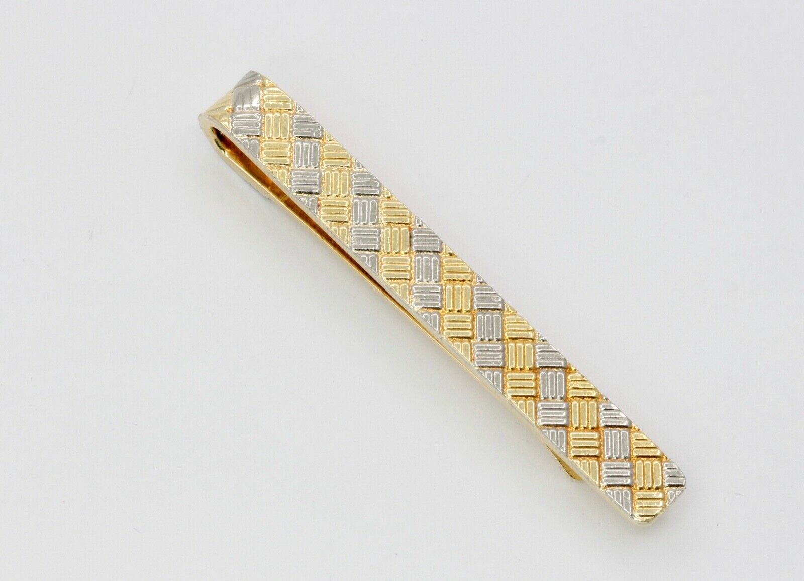 Vintage Tiffany and Co. Diagonally Checkered 18K Yellow White Gold Money Clip