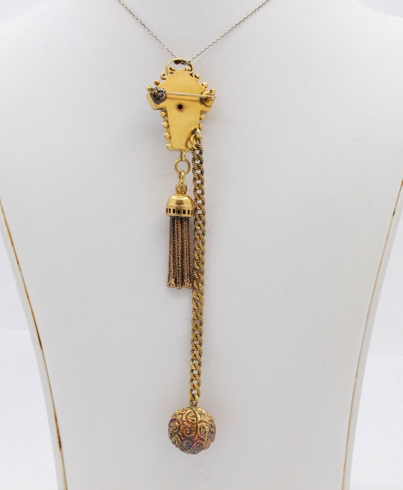 Victorian 14K Yellow Gold Enamel Clock Brooch pin