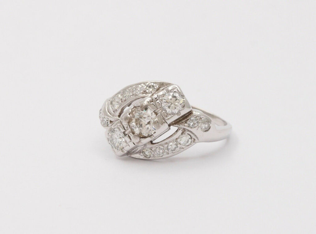 Antique Art Deco Old Mine Cut Diamond 14K White Gold Ring, Engagement Ring.