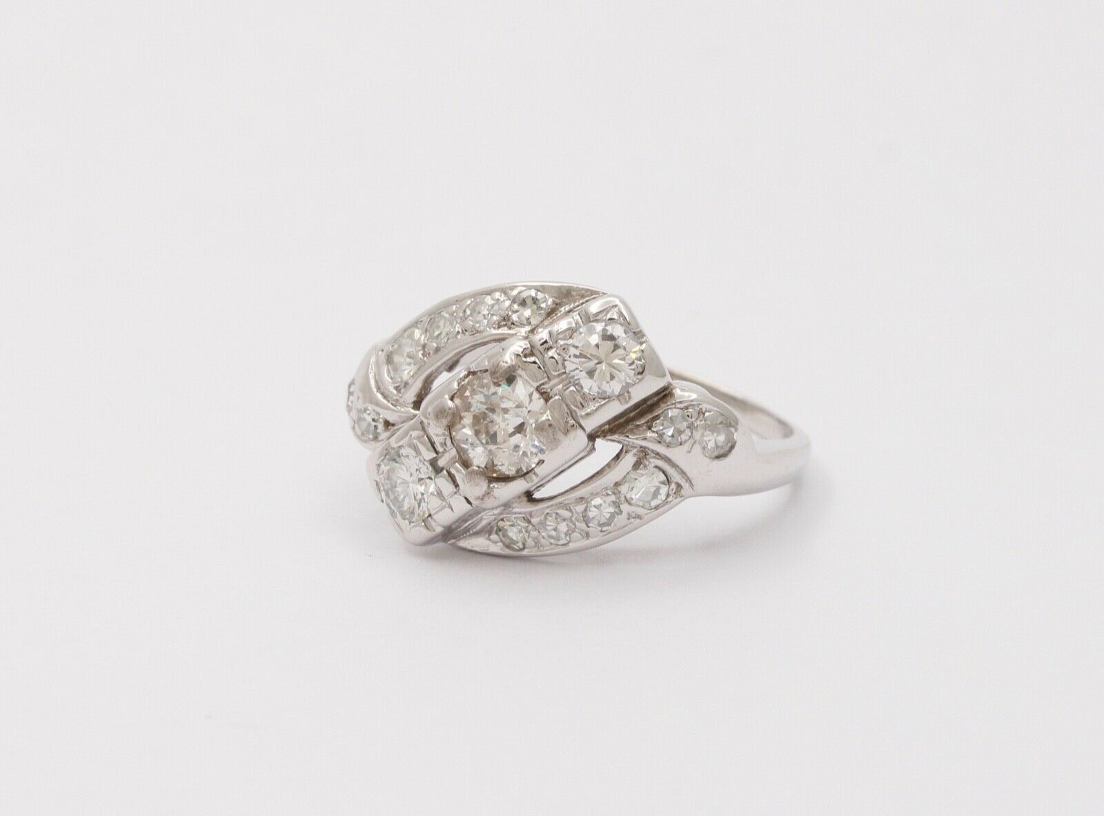 Antique Art Deco Old Mine Cut Diamond 14K White Gold Ring, Engagement Ring.