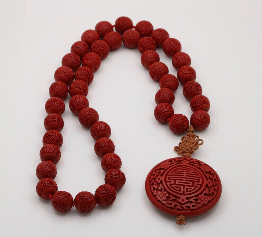 Vintage Red Cinnabar Chanterelle Necklace Pendant