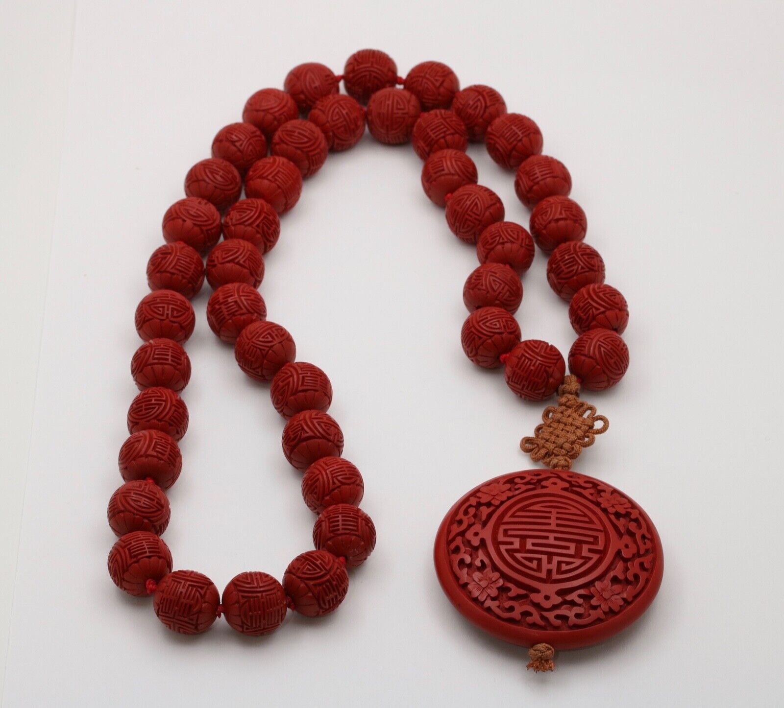 Vintage Red Cinnabar Chanterelle Necklace Pendant