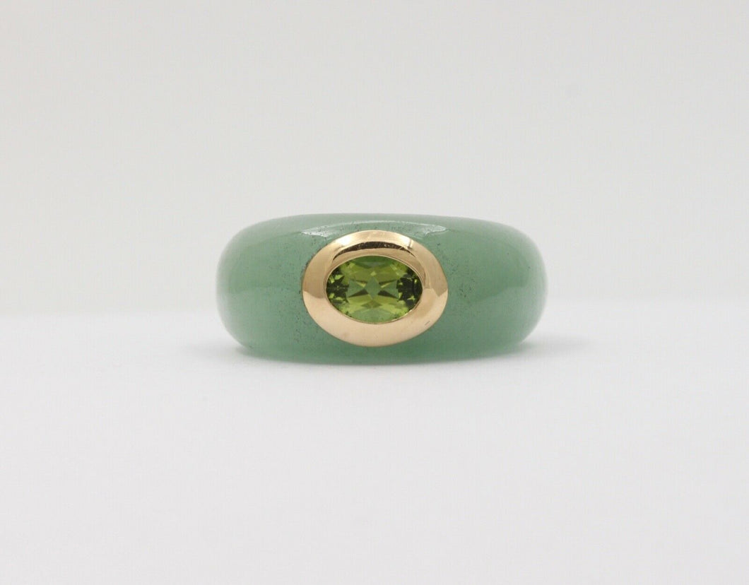 Vintage Jade Peridot 14K Yellow Gold Ring