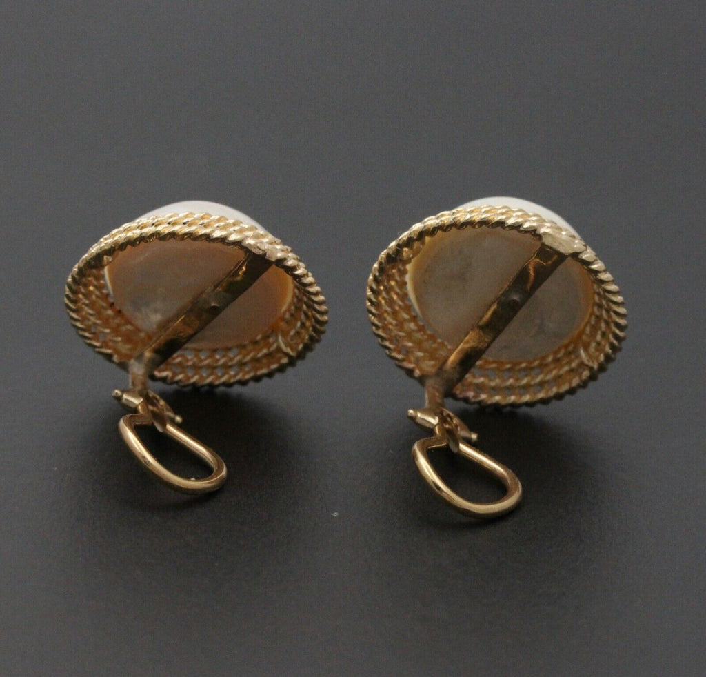 Vintage 14K Yellow Gold Large 16 mm Mabe Pearl Earrings.