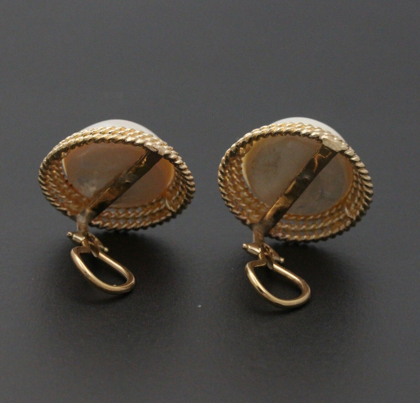 Vintage 14K Yellow Gold Large 16 mm Mabe Pearl Earrings.