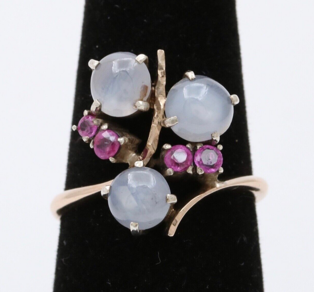 Vintage Retro 14K Star Sapphire And Ruby Bypass Ring