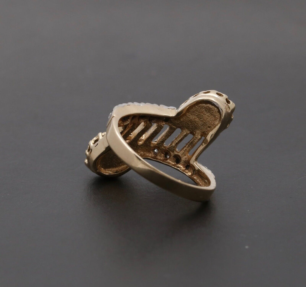 Vintage Geometric Bypass Opal Diamonds 14K Yellow Gold Ring