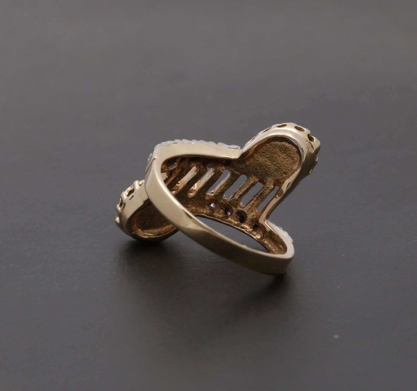 Vintage Geometric Bypass Opal Diamonds 14K Yellow Gold Ring