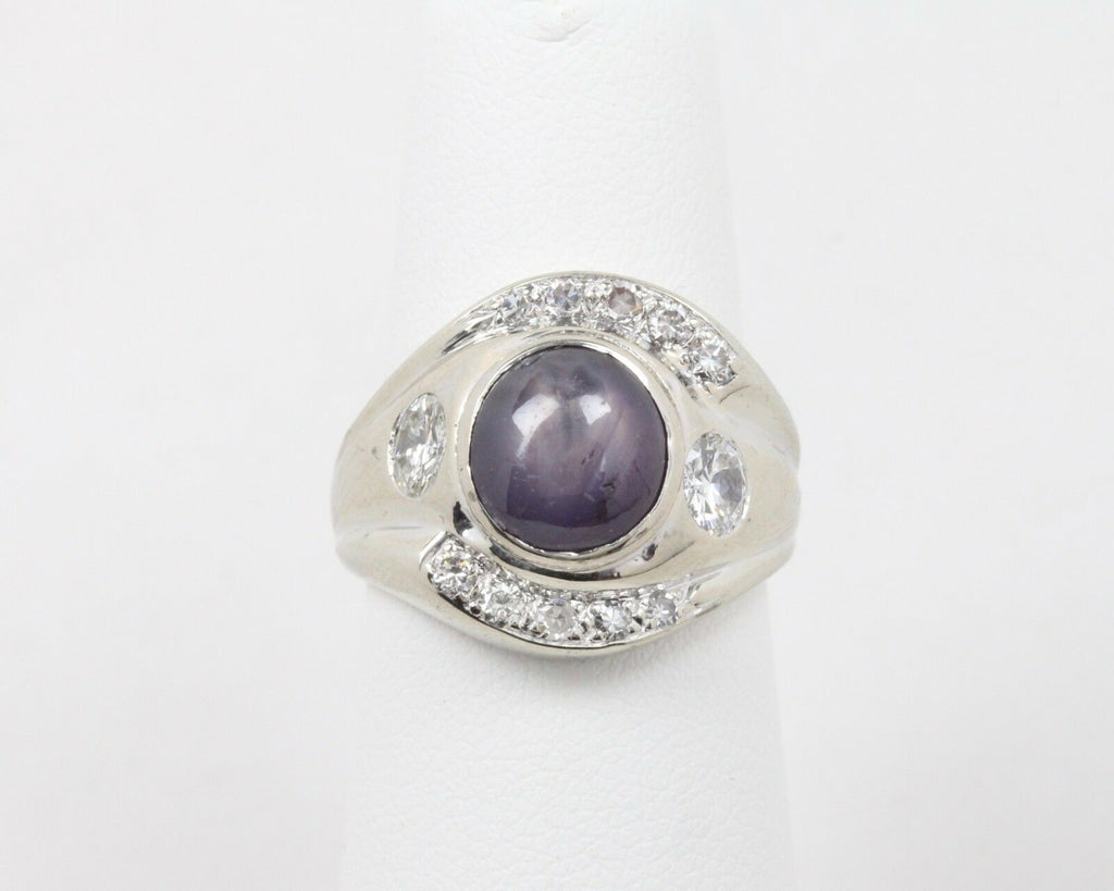 Vintage 14K White Gold Star Ruby Diamond Ring