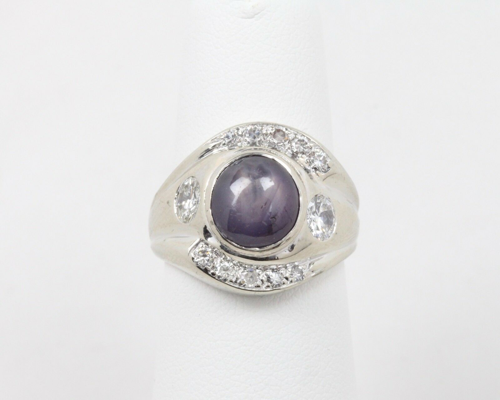 Vintage 14K White Gold Star Ruby Diamond Ring