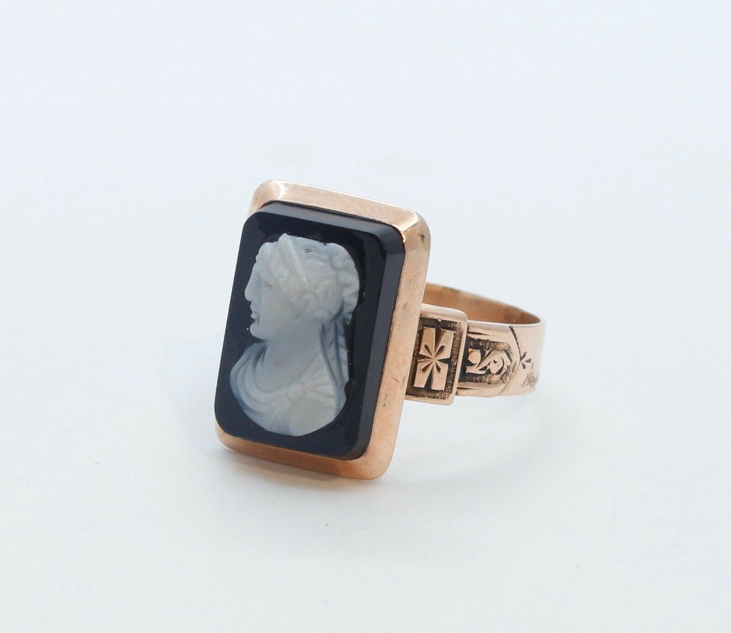 Victorian Onyx Cameo 9K Rose Gold Ring