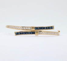 Load image into Gallery viewer, Vintage Sapphires Diamonds 18K Yellow Gold Bangle Bracelet
