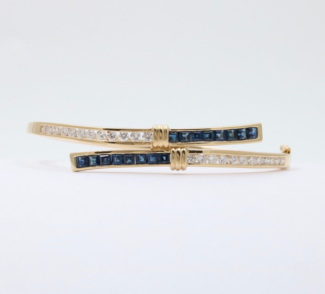 Vintage Sapphires Diamonds 18K Yellow Gold Bangle Bracelet