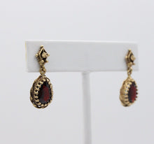 Load image into Gallery viewer, Victorian 14K Yellow Gold Teardrop Garnet Dangling Earrings
