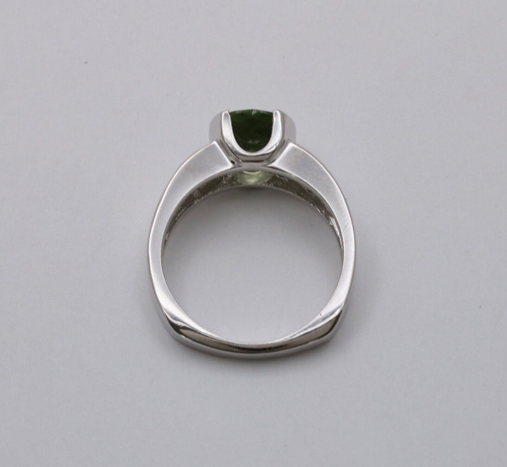 Vintage 14K White Gold Green Tourmaline and Diamond Ring, Engagement Ring