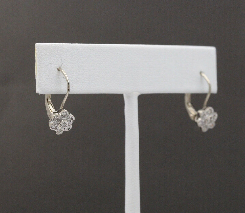 Sweet 14K White Gold Floral Round Cut Diamond Earrings
