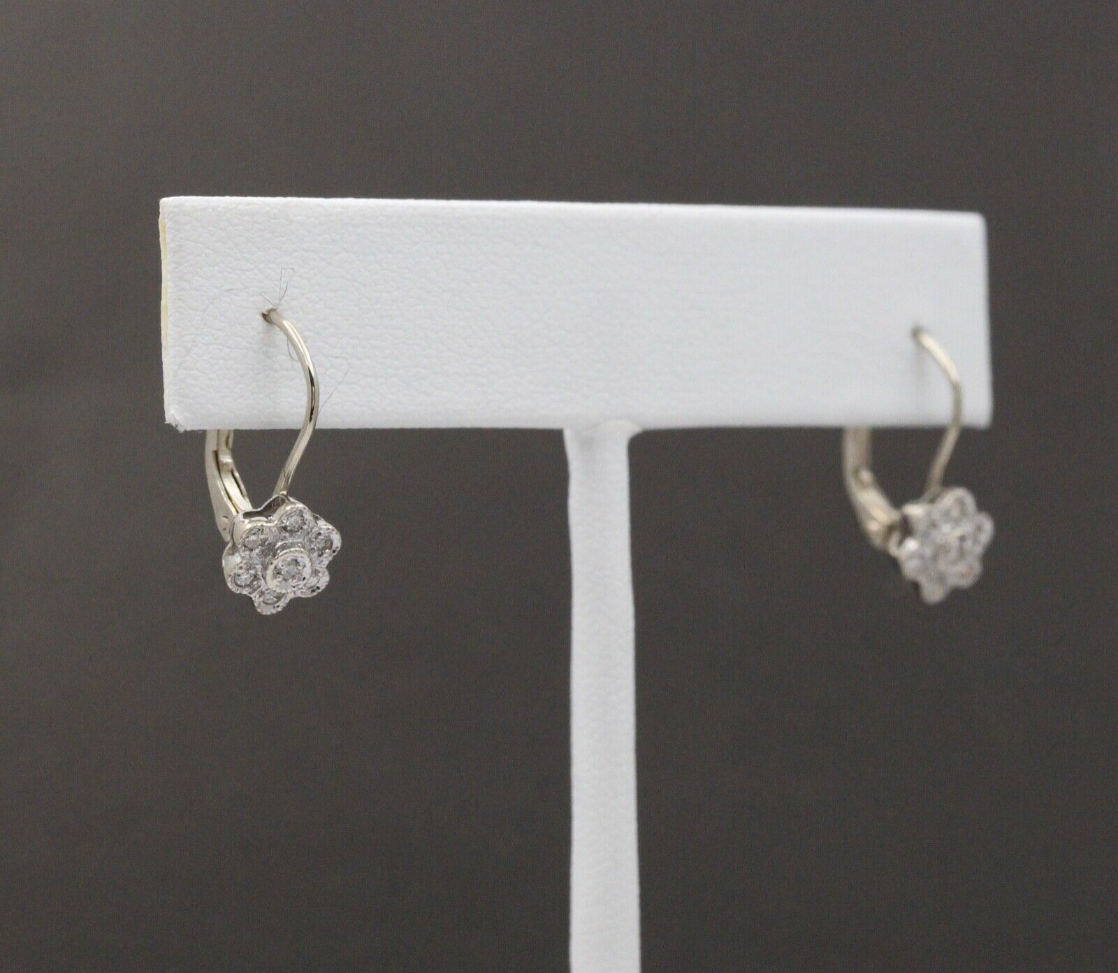 Sweet 14K White Gold Floral Round Cut Diamond Earrings