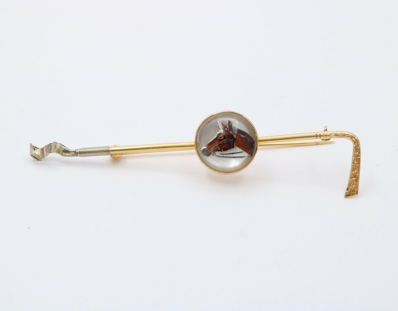 Antique Essex Crystal 14K Yellow Gold Horse Bar Pin. Hat Lapel