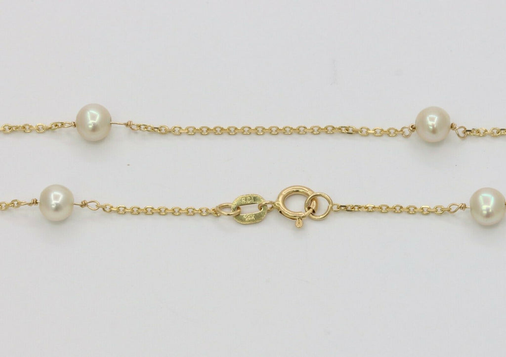 Vintage 14K Yellow Gold Pearl Station Necklace