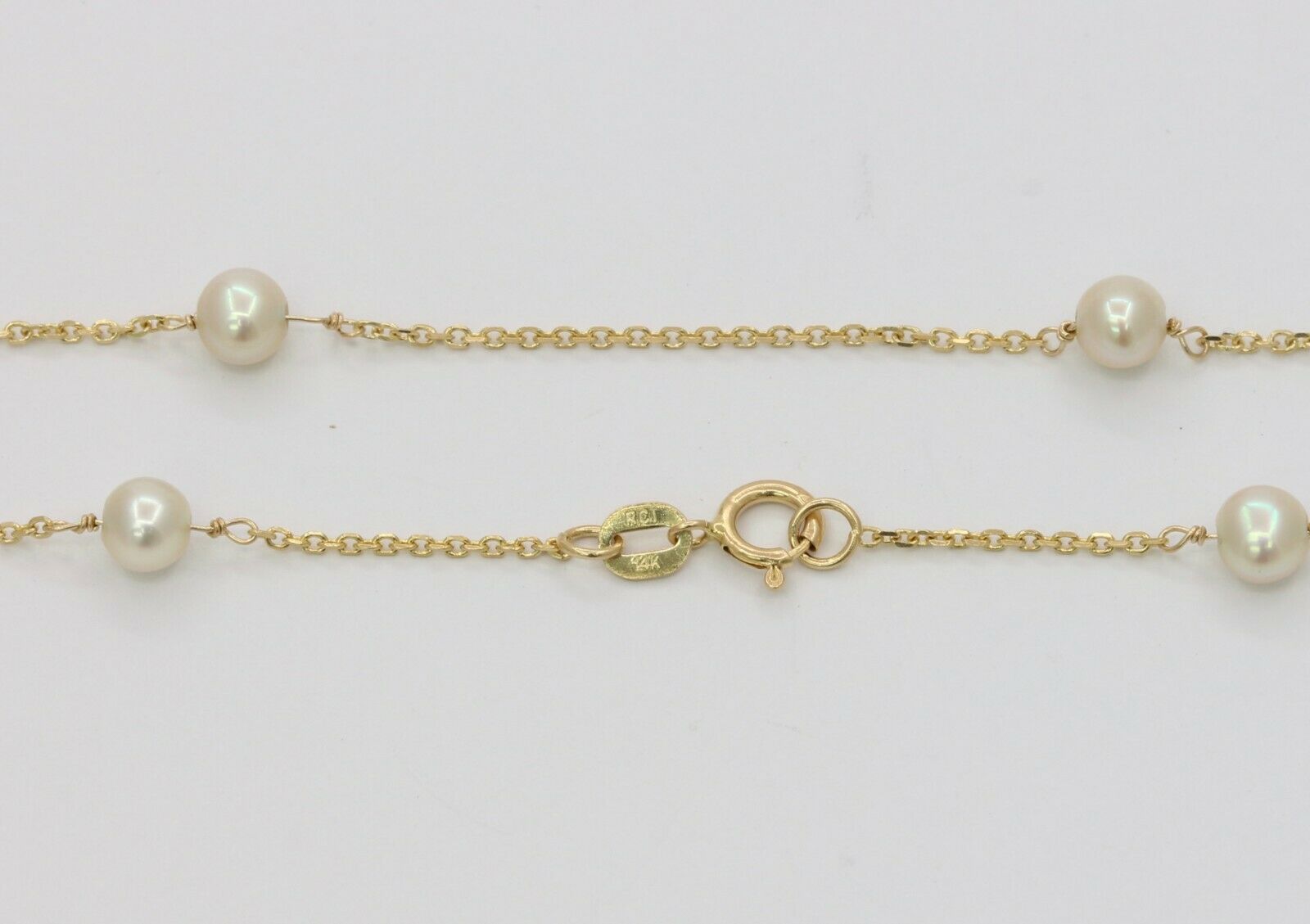 Vintage 14K Yellow Gold Pearl Station Necklace