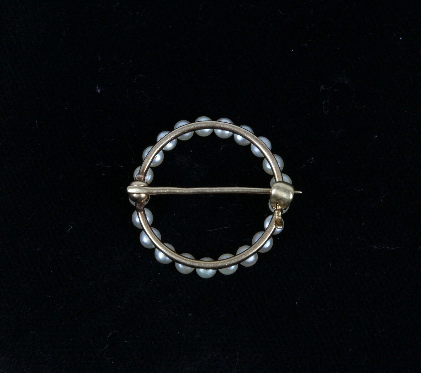Vintage 14K Yellow Gold Seed Pearl Eternal Circle Pendant Pin