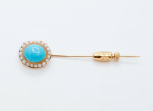 Load image into Gallery viewer, Vintage Ladies Turquoise Diamonds 14K Yellow Gold Stick Pin
