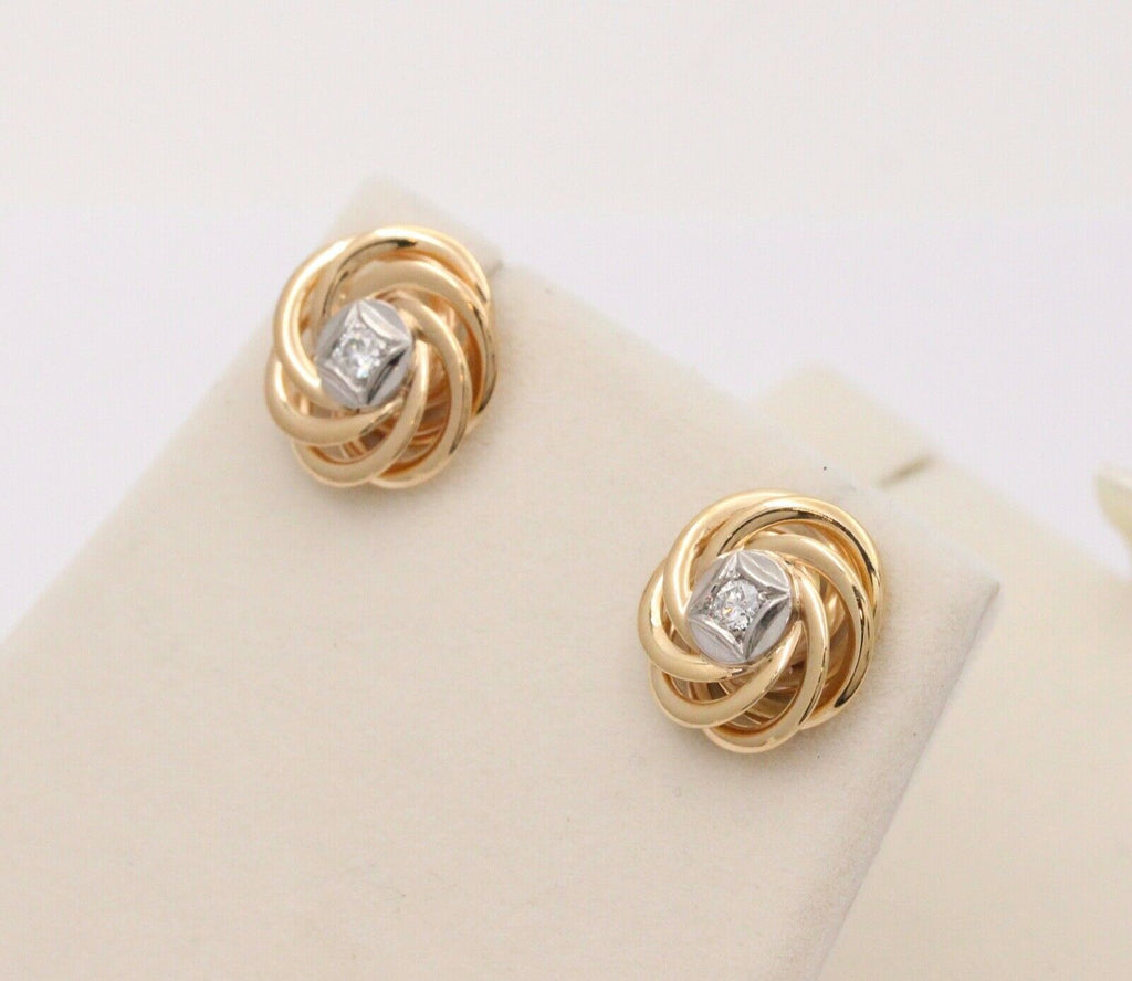 Vintage Pinwheel Diamond 14K Yellow White Gold Earrings