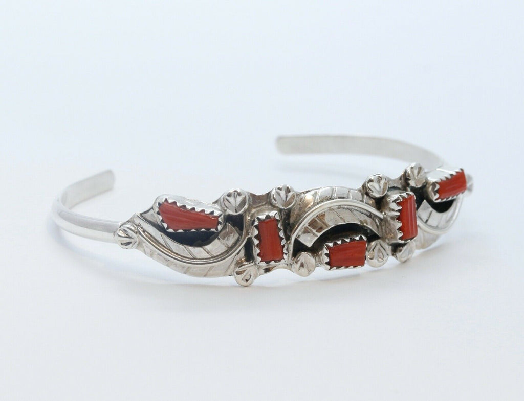 Handmade Sterling Silver and Coral Cuff Bracelet