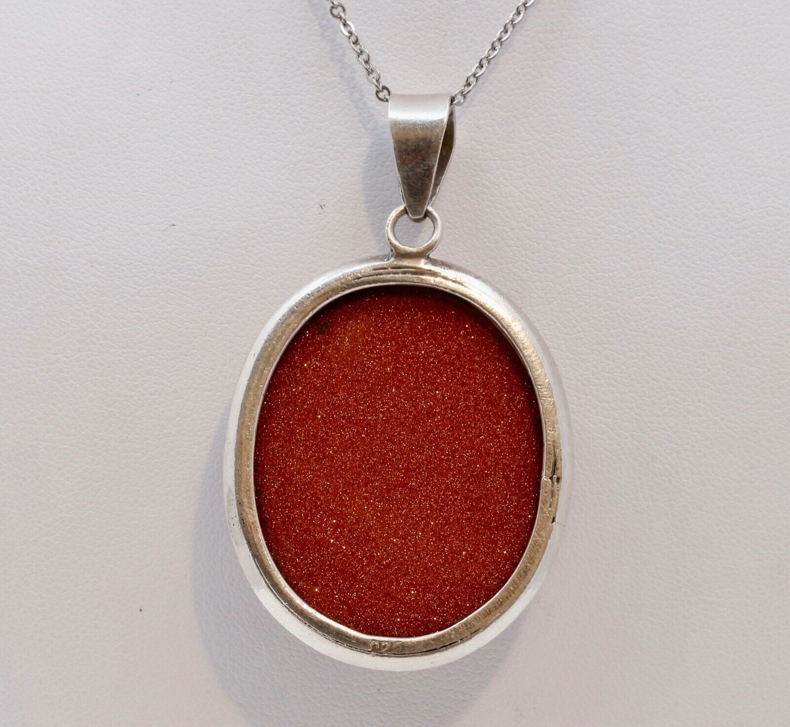 Huge Vintage Sterling Silver Goldstone Pendant