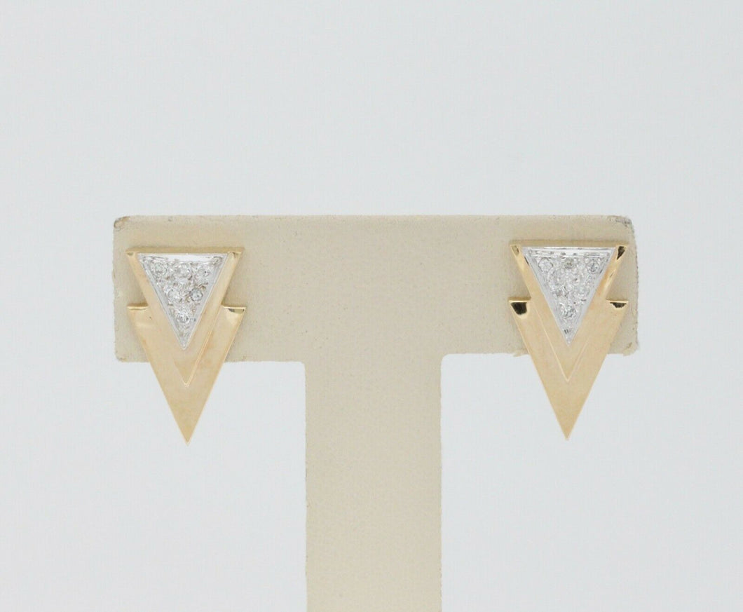 Vintage 14K Yellow Gold Diamond Triangle Earrings