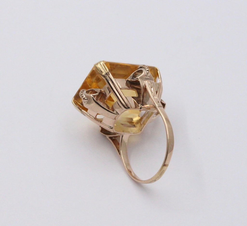 Vintage 14k Gold Large Citrine Retro Ring, Statement Ring