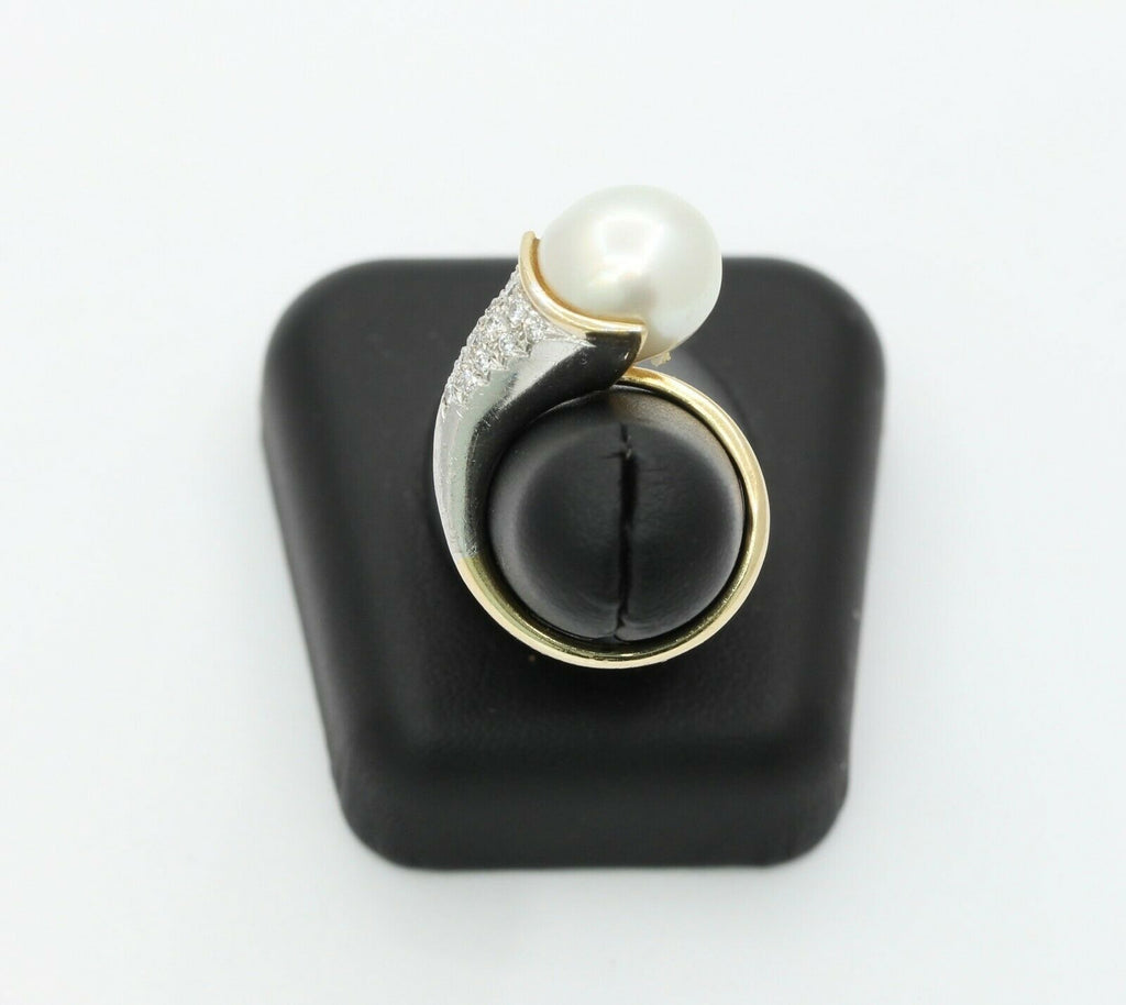 Vintage Platinum 18K Yellow Gold Diamond Pearl Cocktail Ring