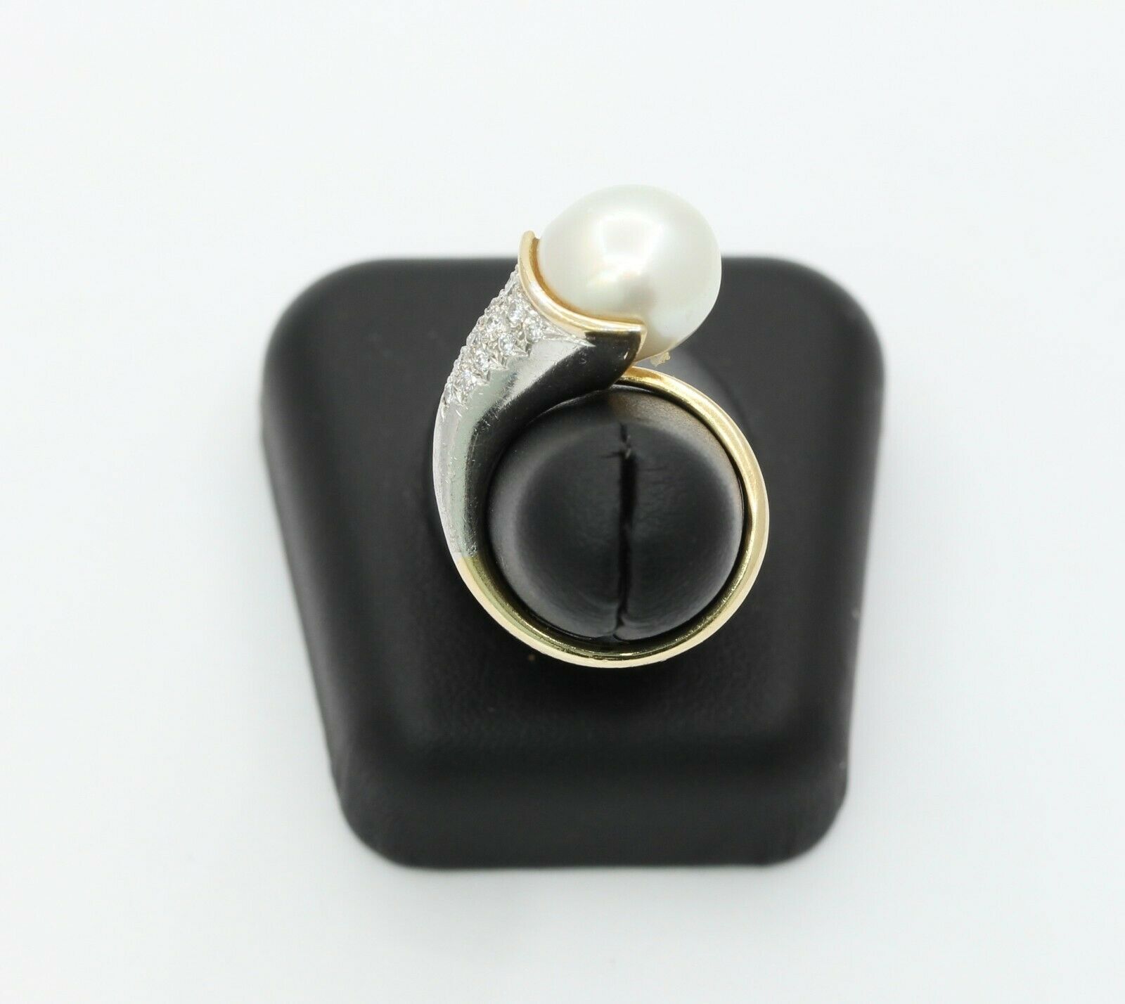Vintage Platinum 18K Yellow Gold Diamond Pearl Cocktail Ring