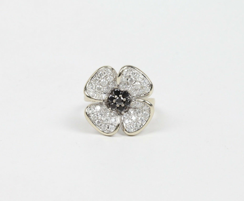 Vintage 14K White Gold Sapphires & Diamond Dogwood/ Violet Flower Ring