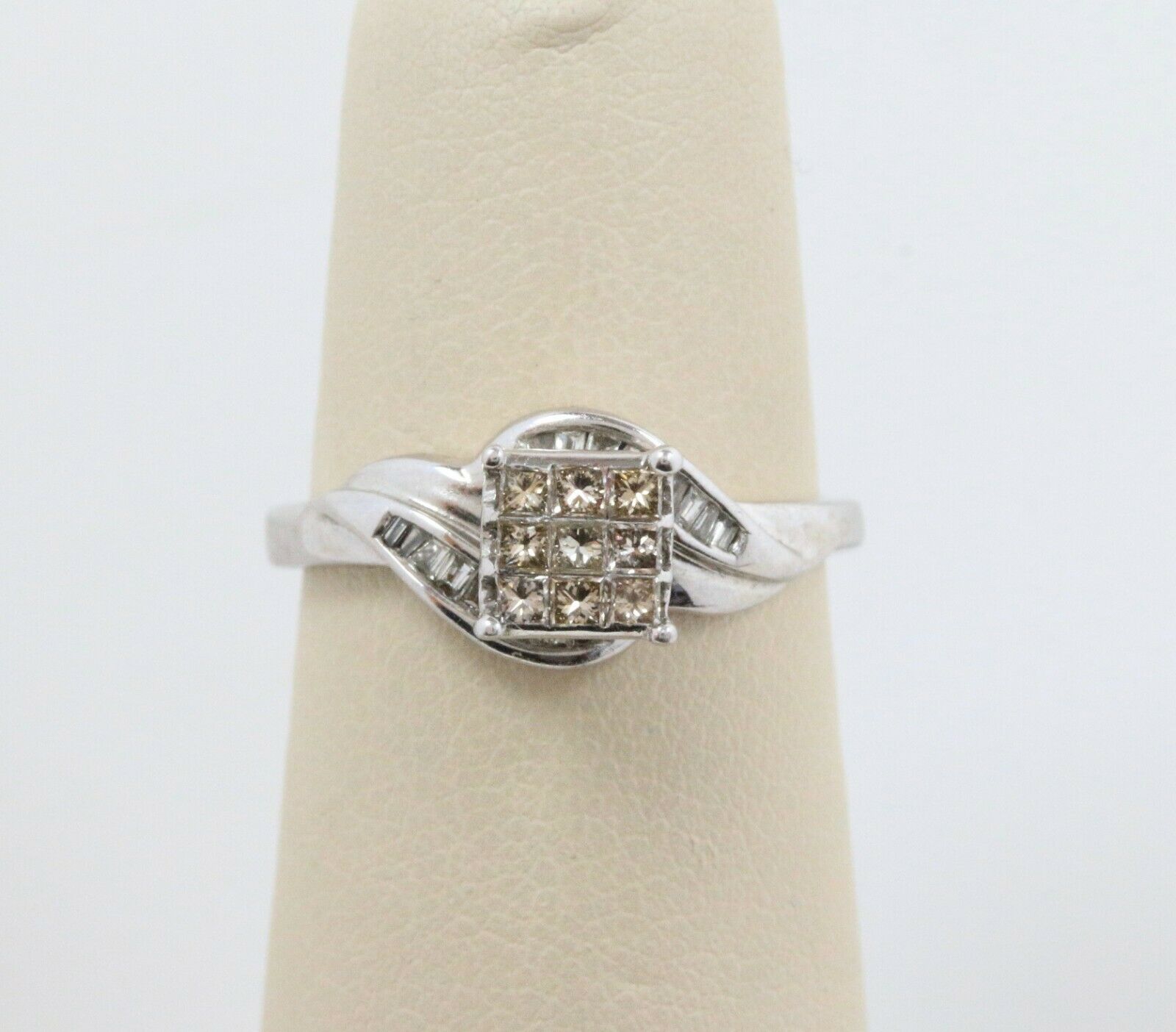 Champagne Colored Diamond Square 14K White Gold Engagement Ring