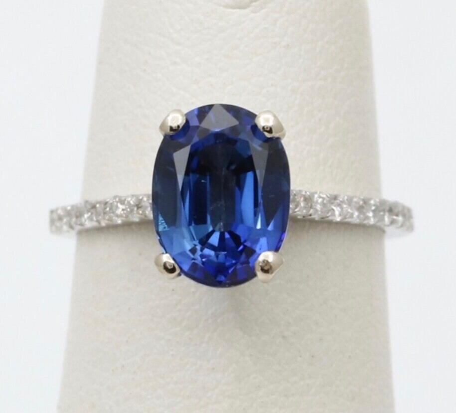 Classic 14K White Gold Sapphire & Diamond Ring, Engagement Ring.