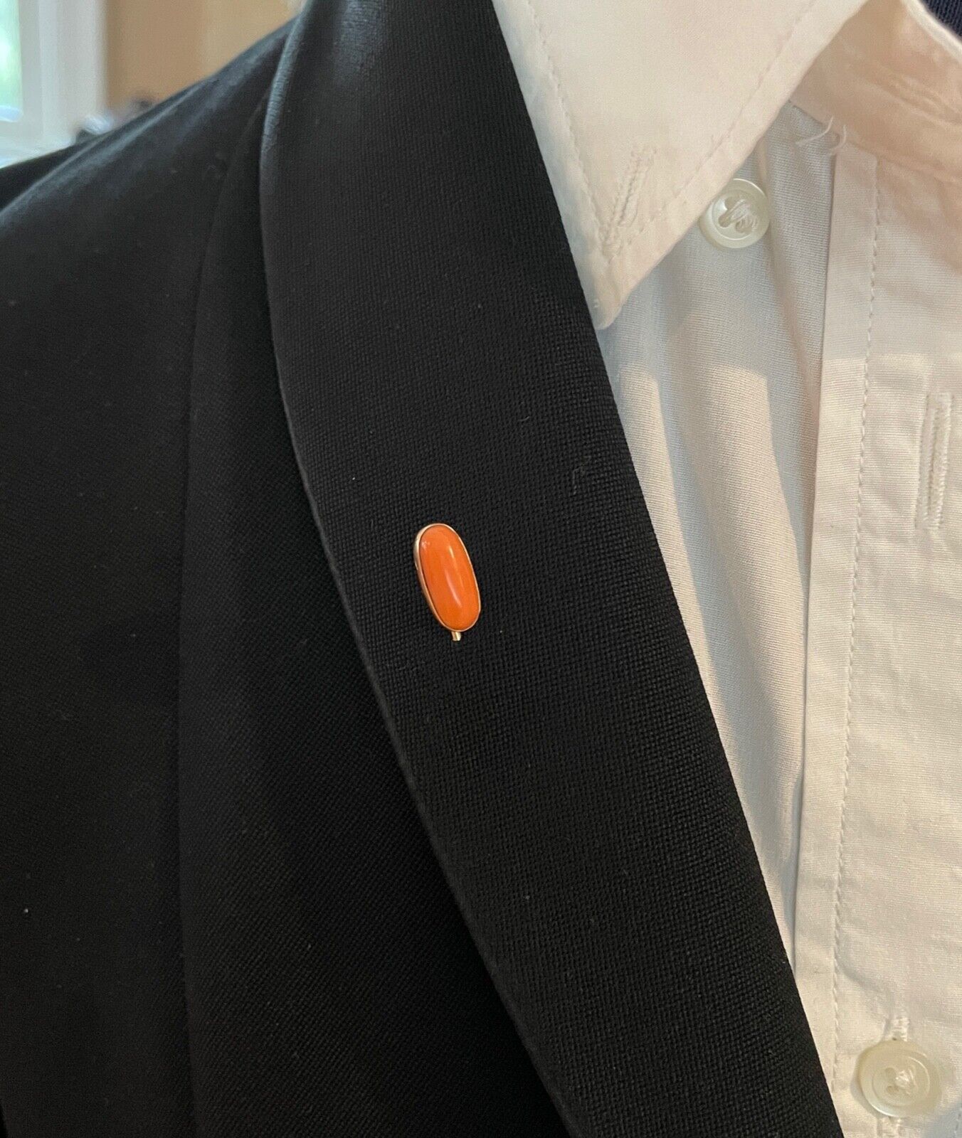 Antique 14K Yellow Gold Coral Stick Pin, Lapel Pin