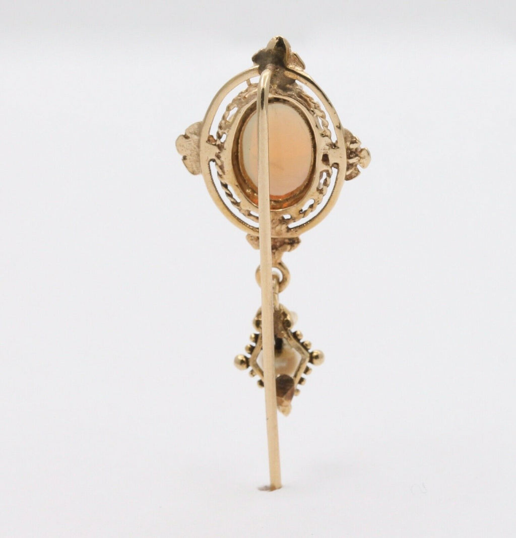 Vintage 14K Yellow Gold Opal Pearl Stick Pin