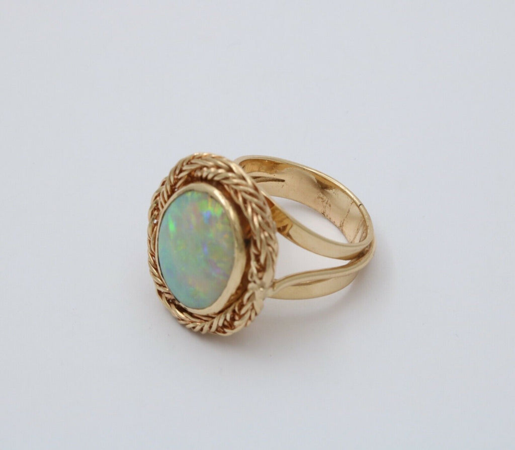 Vintage Natural Opal 14K Yellow Gold Rope Twist Ring